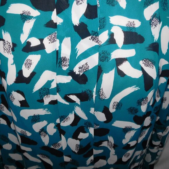 VTG Marjorie Hamilton Womens 40 / XL Teal Black White Pattern Sheer Blouse - Picture 4 of 10